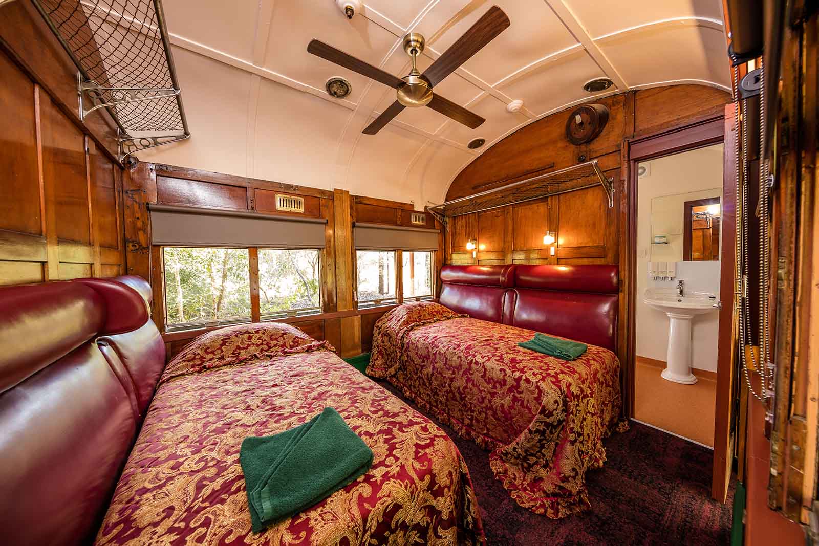 Inside the restored train carriages now repurposed for accommodation at Undara Experience | Queensland's volcanic history uncovered