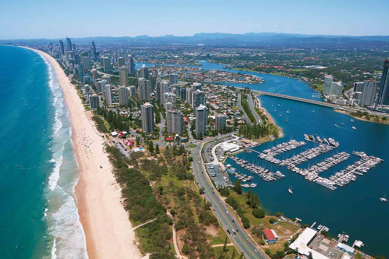 An aerial view of Southport | How to travel from BNE Airport to the Gold Coast in a day