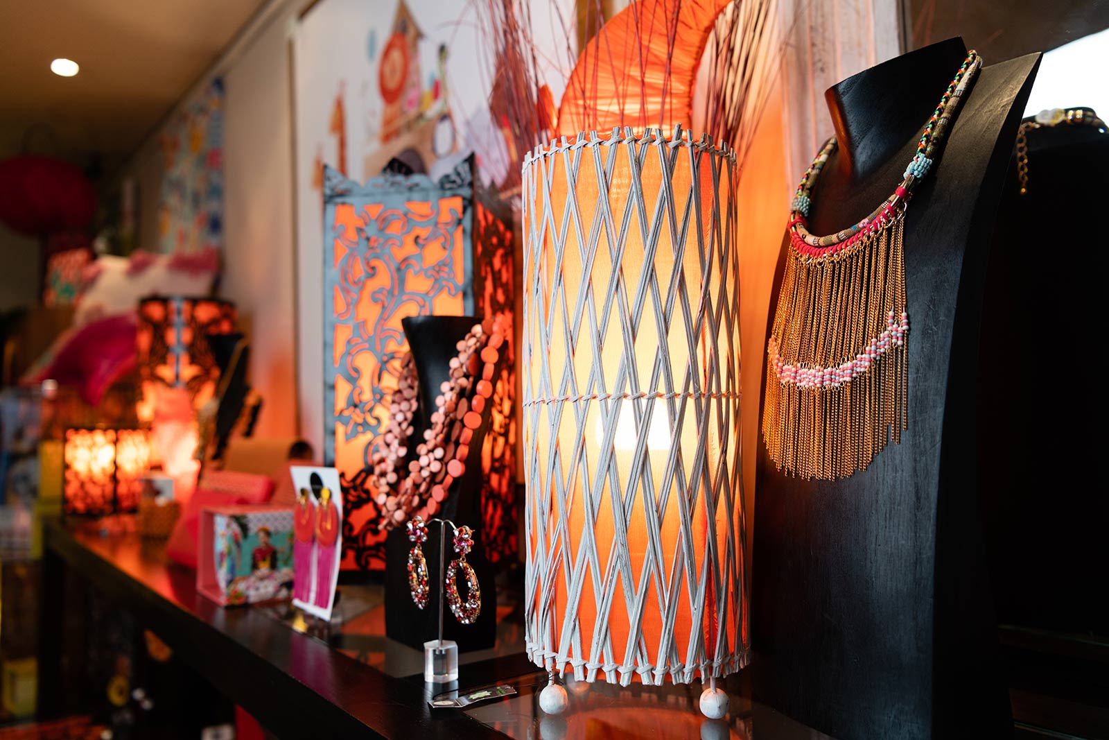 The eclectic collection of accessories, gifts and homewares are grouped by complementing colours
