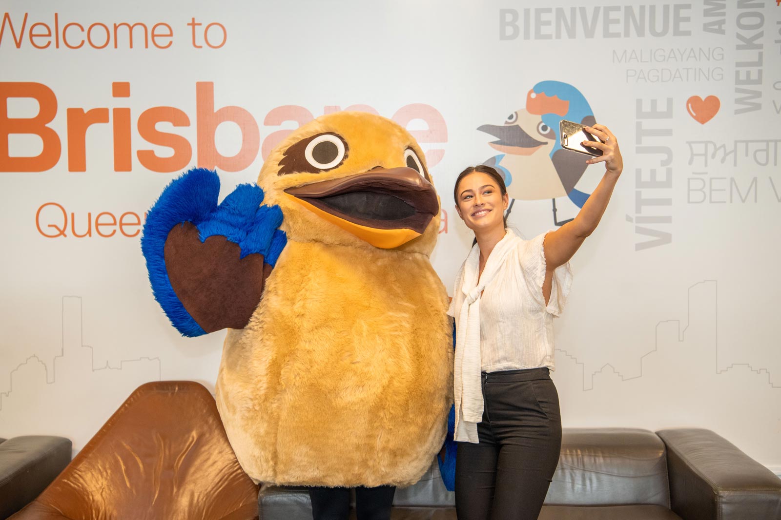 Get a selfie with Bluey at the Welcome Wall at the International Terminal