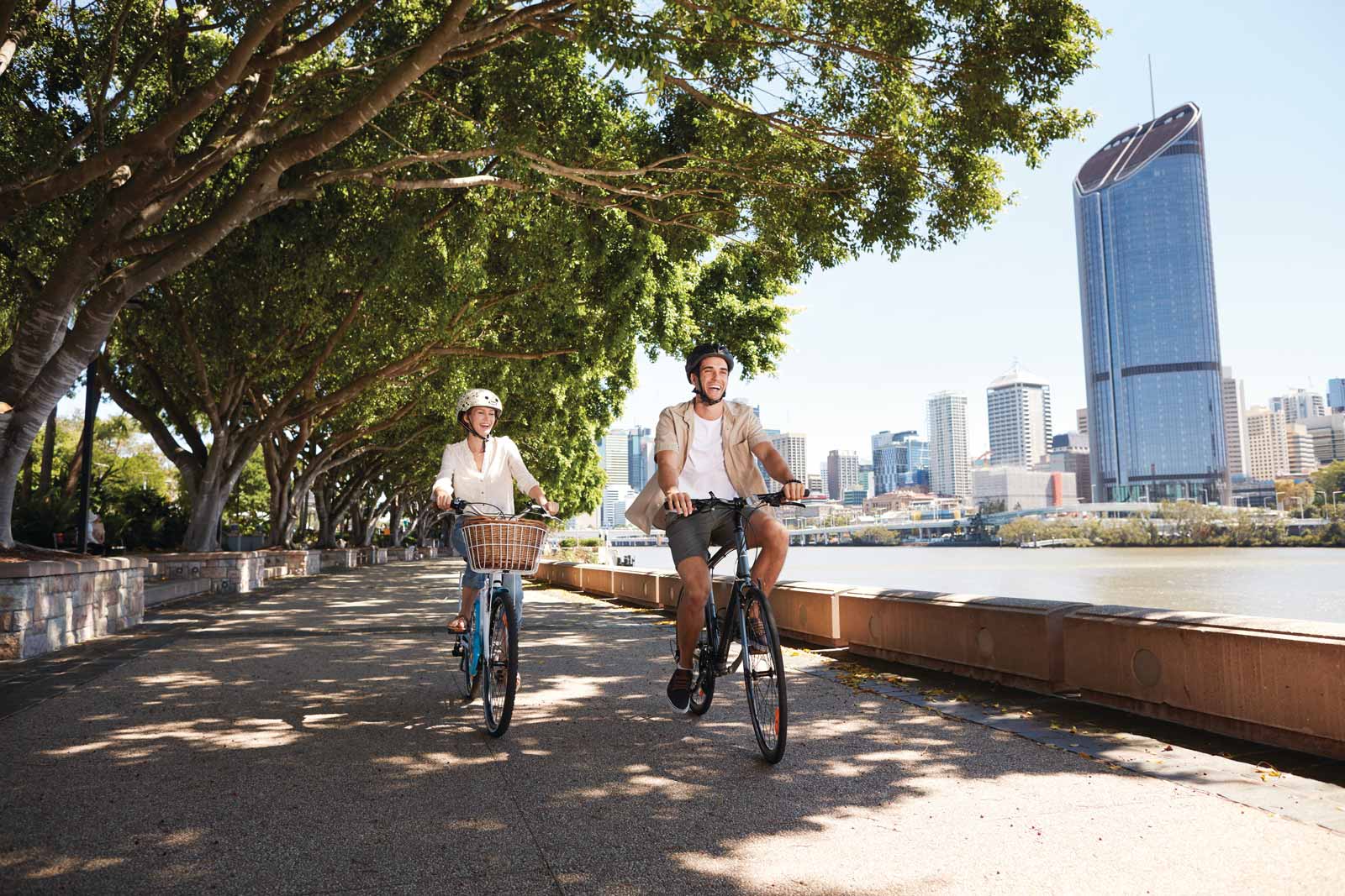 Cycling along the Brisbane River, South Bank Cycling along the Brisbane River, South Bank