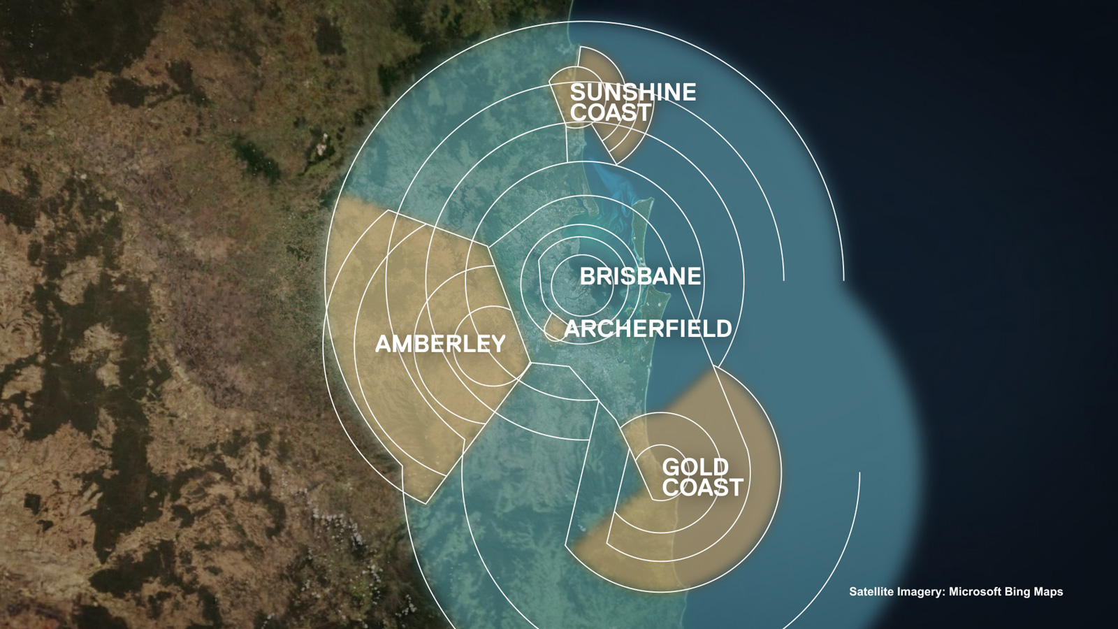 The airspace in the Brisbane Basin includes Sunshine Coast, Gold Coast, Amberley and Archerfield 
