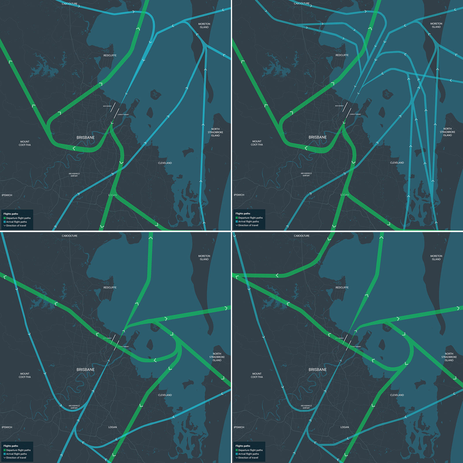 Top left: Southerly interim | Top right: Southerly new | Bottom left: Northerly interim | Bottom right: Northerly new
