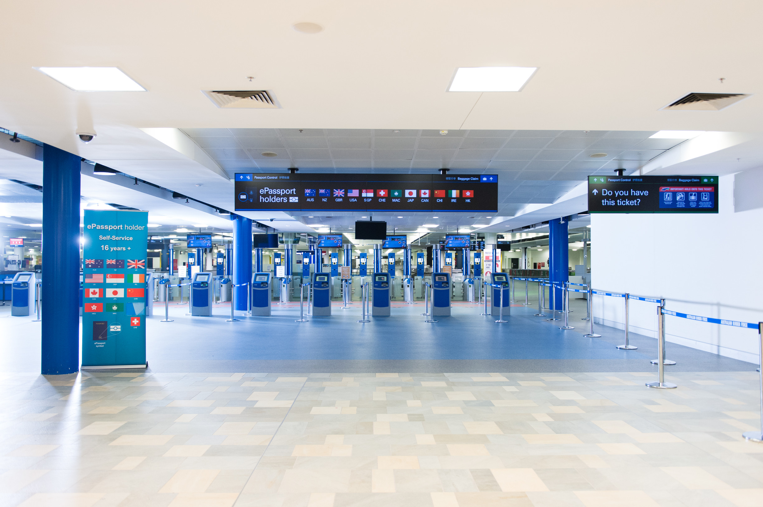 Blue arrival gates at International Terminal