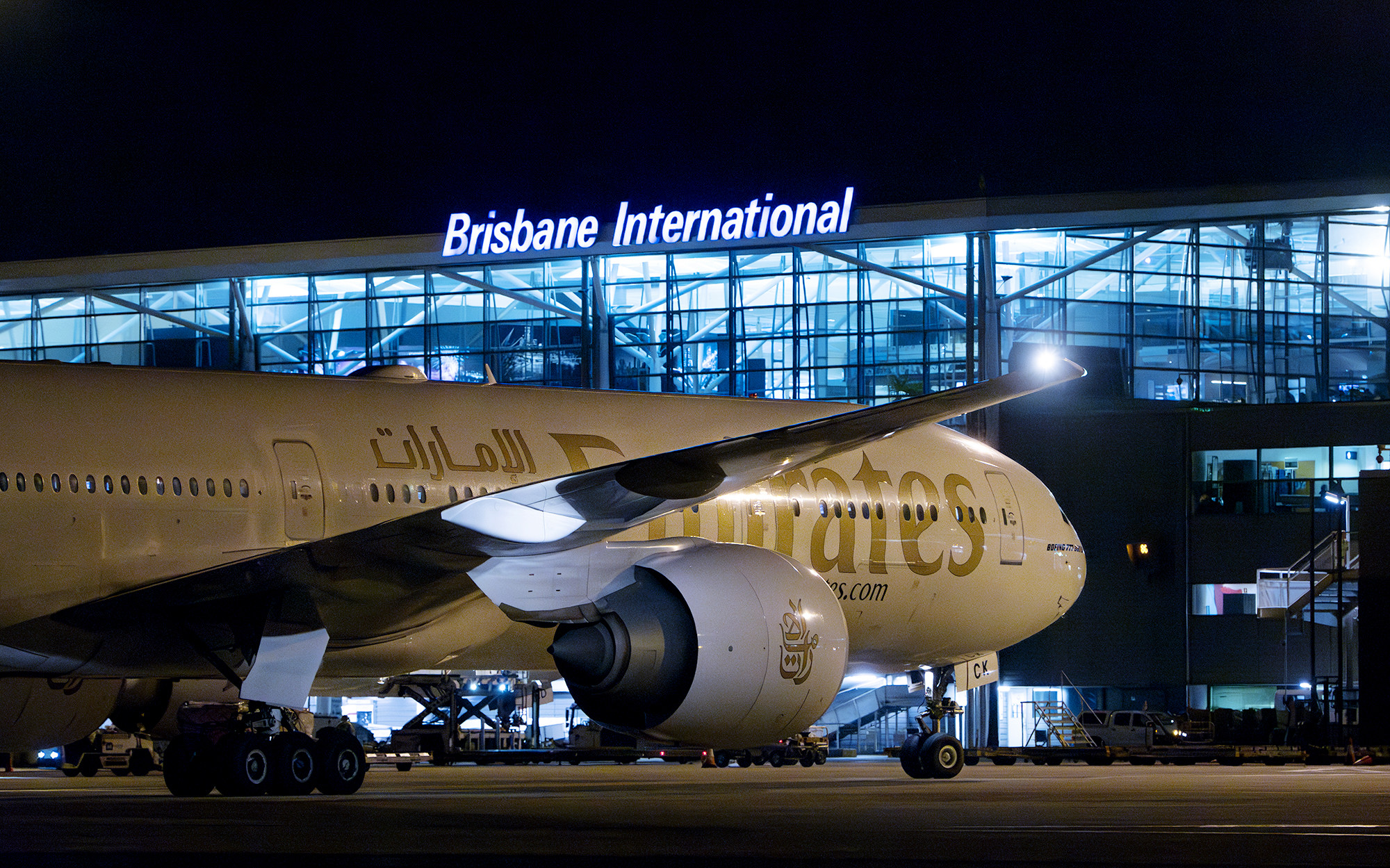 Emirates aircraft at Brisbane International Terminal