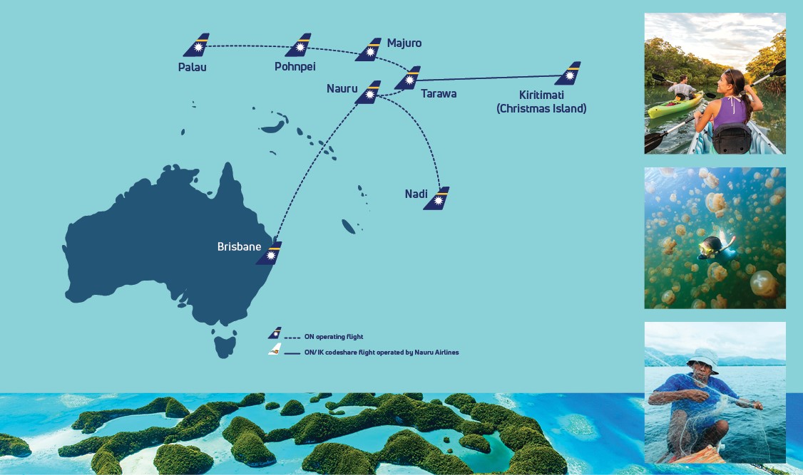 Island Hopper map showing destinations from Brisbane