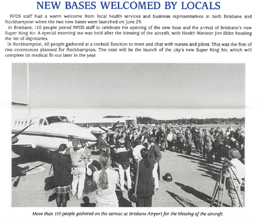 Newspaper snippet of RFDS plane being blessed at Brisbane Airport Newspaper snippet of RFDS plane being blessed at Brisbane Airport