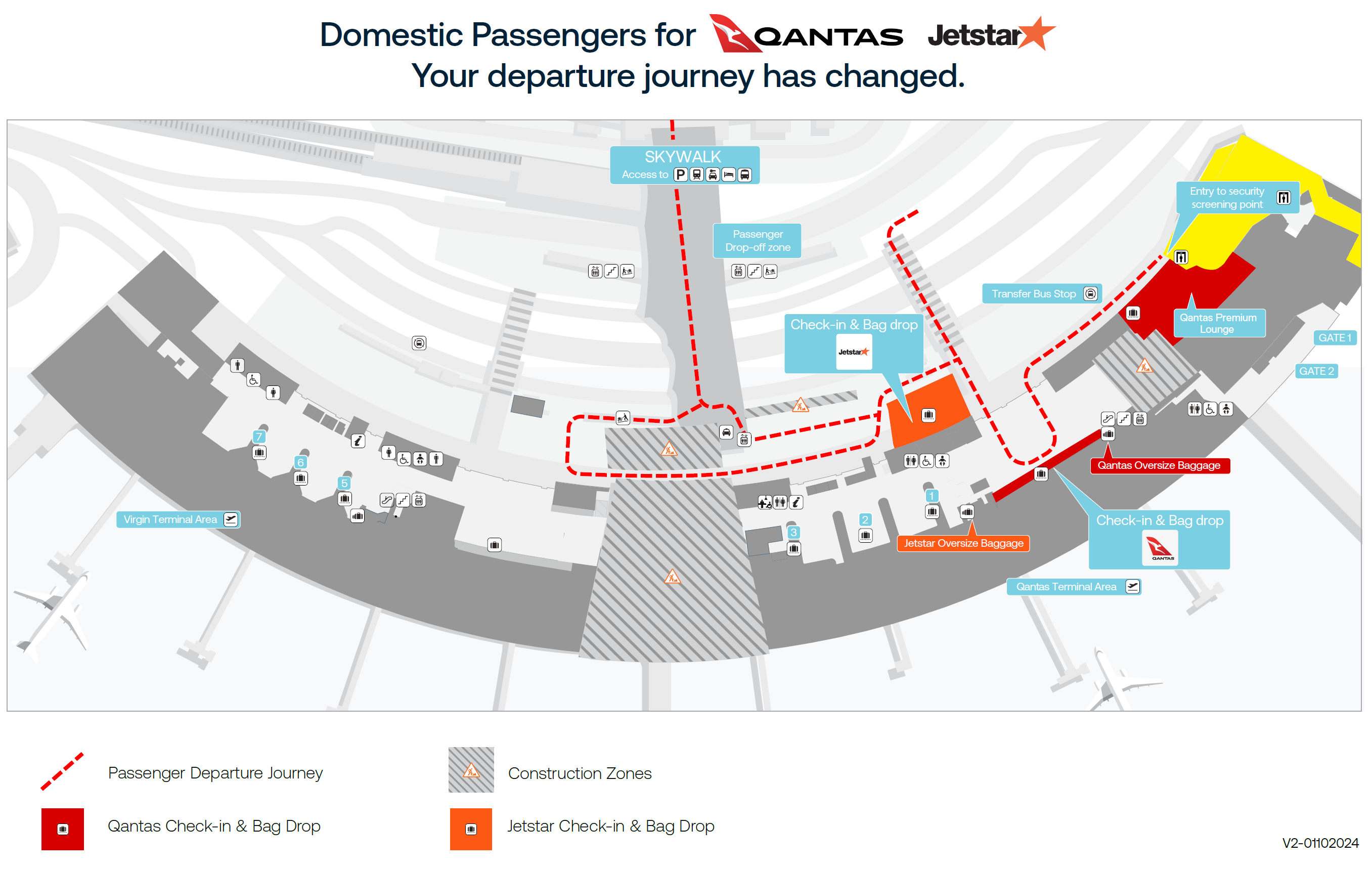 Domestic departure map for Qantas & Jetstar passengers