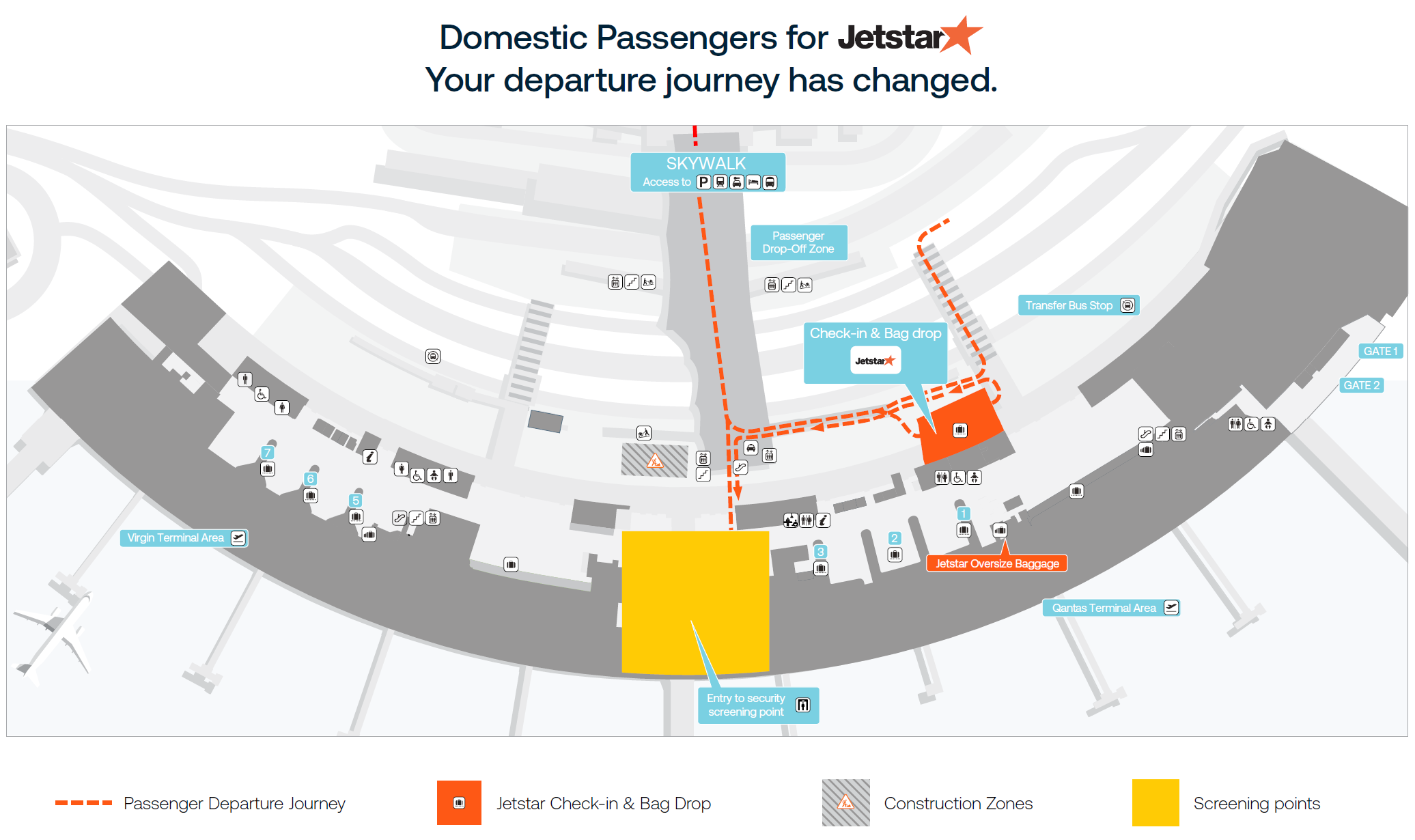 Jetstar departing passenger map