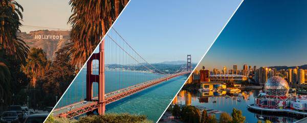 Image of Hollywood sign, Golden Gate Bridge and Vancouver