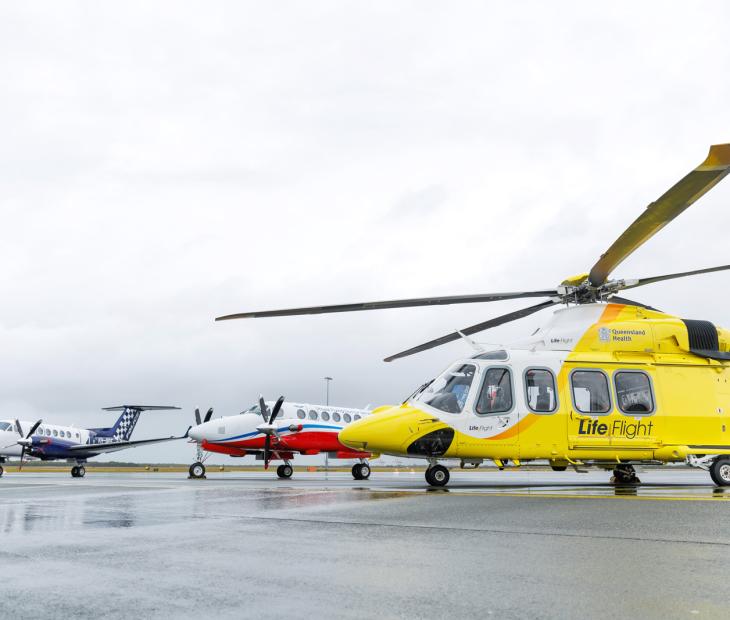 LifeFlight, Royal Flying Doctors & Queensland Police aircraft at Brisbane Airport LifeFlight, Royal Flying Doctors & Queensland Police aircraft at Brisbane Airport