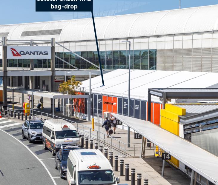 Temporary Jetstar check in and bag drop location at the Domestic Terminal Temporary Jetstar check in and bag drop location at the Domestic Terminal