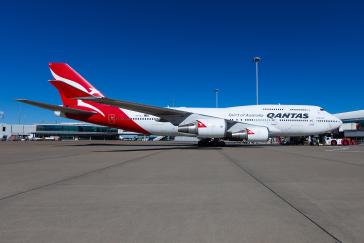 The last of Qantas' 747 fleet, VH-OEJ, at Brisbane Airport 15 July 2020