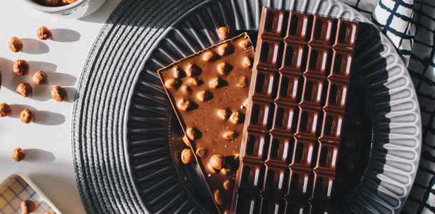 Chocolate blocks on a plate