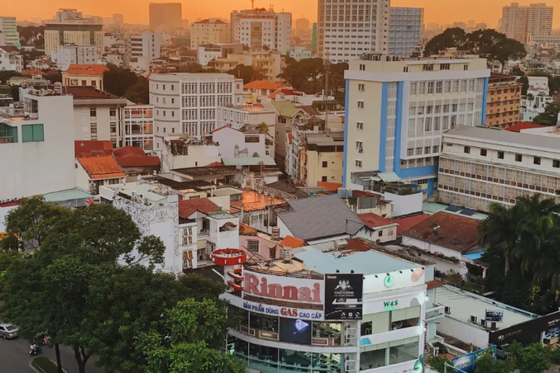 Ho Chi Minh buildings at sunset