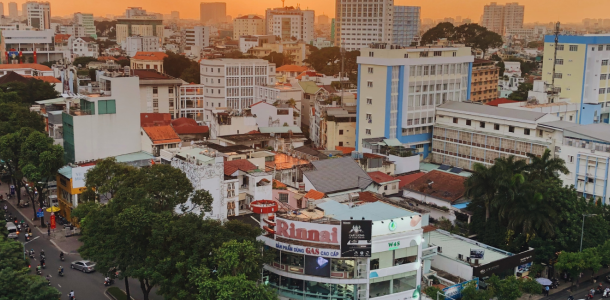 Ho Chi Minh buildings at sunset