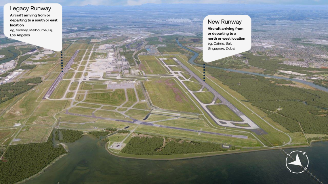 Brisbane airport map showing two runways Brisbane airport map showing two runways